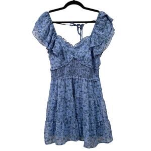 Women's Trixxi Blue Floral Tiered Picnic Dress Dainty Cottagecore Coquette - XL